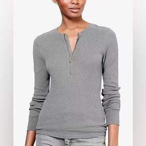 NWOT Lauren Ralph Lauren Petite Cotton Half-Zip Henley Shirt Top